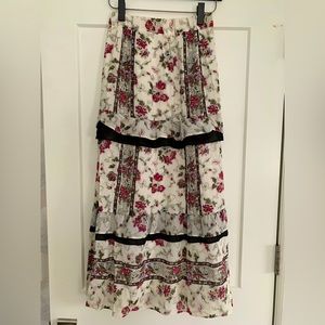 Club Monaco Bohemian ankle skirt with floral details.